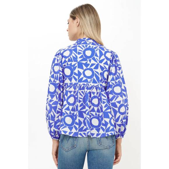 NEW OLIPHANT mandarin long balloon sleeves top in eclipse blue - Picture 2 of 3